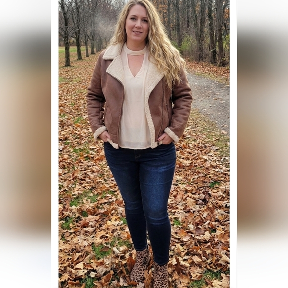 Anthropologie Bernado Fashions Faux Suede Aviator Coat Lined With Sherpa - Picture 3 of 5